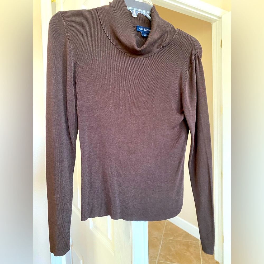 Fine gauge 100% silk turtleneck Brown Ann Taylor XS